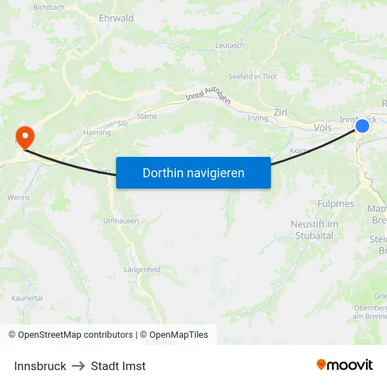 Innsbruck to Stadt Imst map