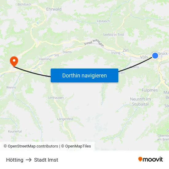 Hötting to Stadt Imst map