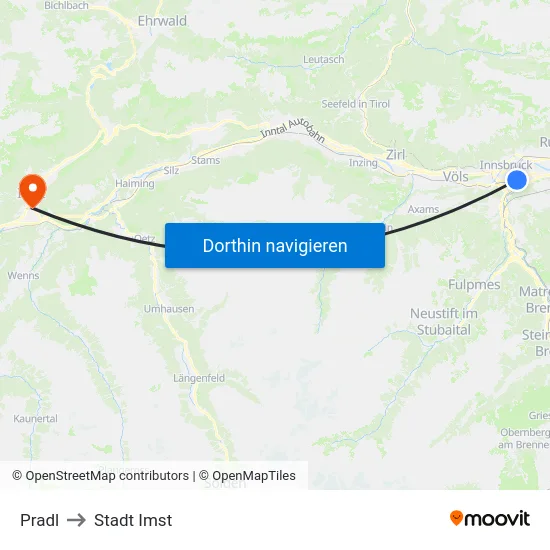 Pradl to Stadt Imst map
