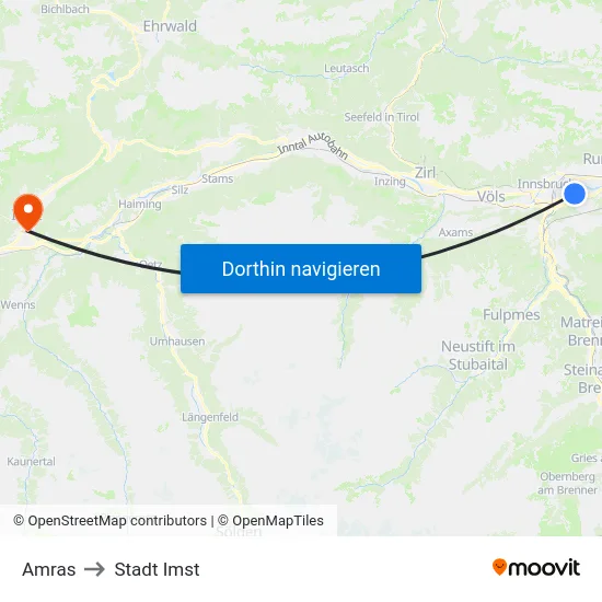 Amras to Stadt Imst map