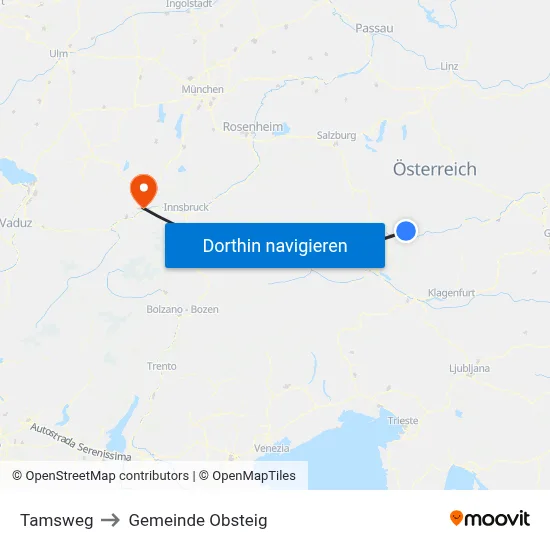 Tamsweg to Gemeinde Obsteig map