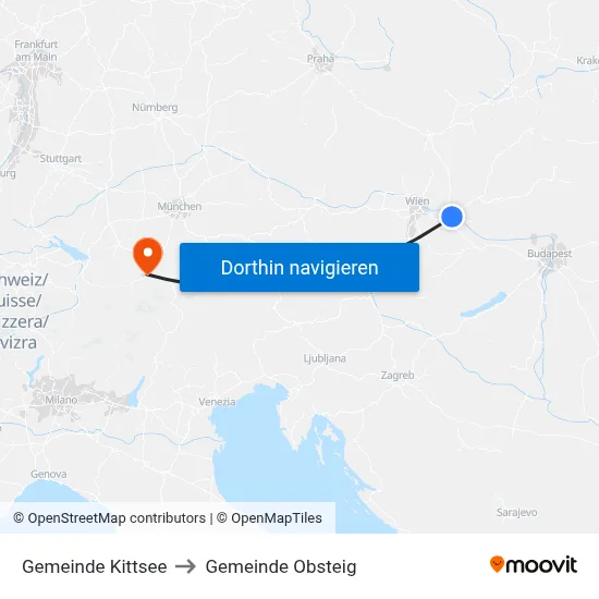 Gemeinde Kittsee to Gemeinde Obsteig map