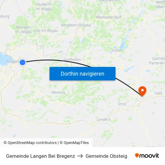 Gemeinde Langen Bei Bregenz to Gemeinde Obsteig map