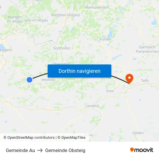 Gemeinde Au to Gemeinde Obsteig map