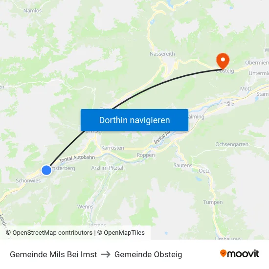 Gemeinde Mils Bei Imst to Gemeinde Obsteig map