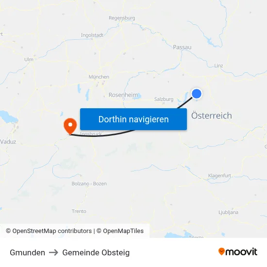 Gmunden to Gemeinde Obsteig map