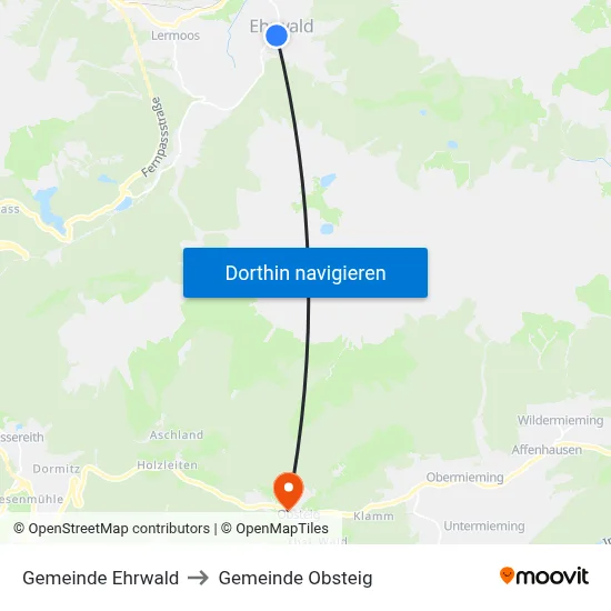 Gemeinde Ehrwald to Gemeinde Obsteig map