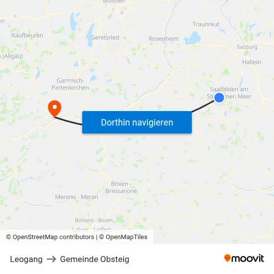 Leogang to Gemeinde Obsteig map