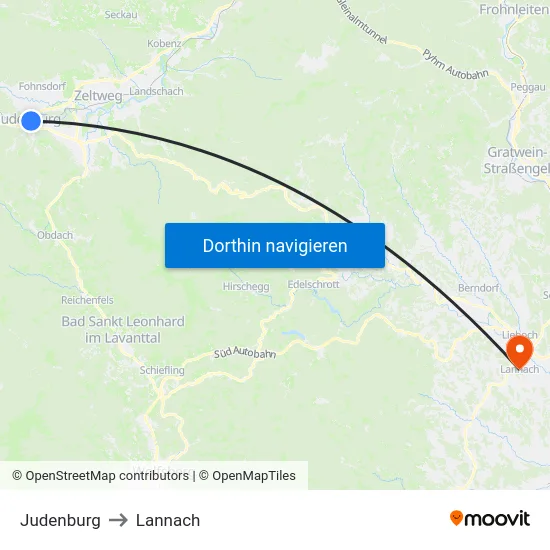 Judenburg to Lannach map