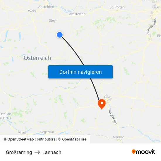 Großraming to Lannach map
