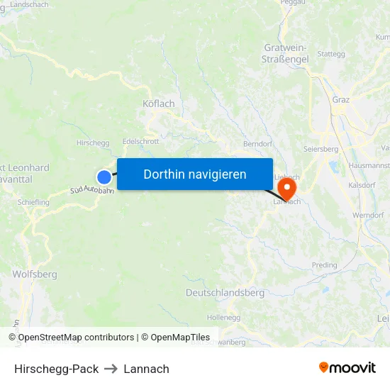 Hirschegg-Pack to Lannach map