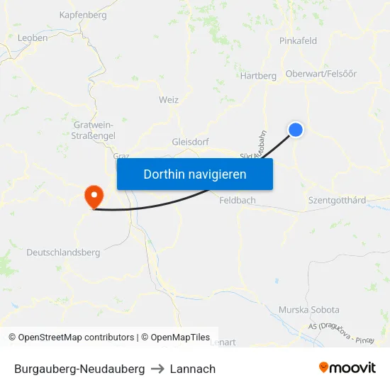Burgauberg-Neudauberg to Lannach map