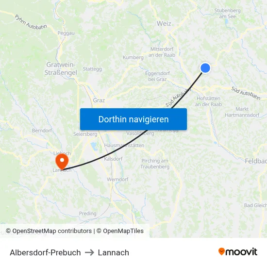 Albersdorf-Prebuch to Lannach map
