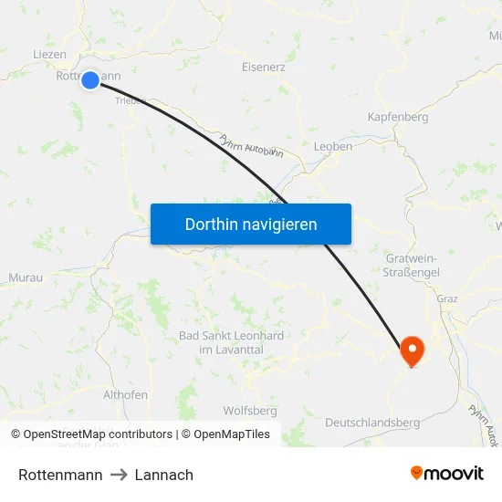 Rottenmann to Lannach map