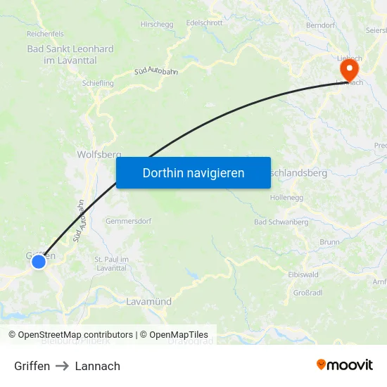 Griffen to Lannach map