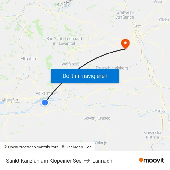 Sankt Kanzian am Klopeiner See to Lannach map