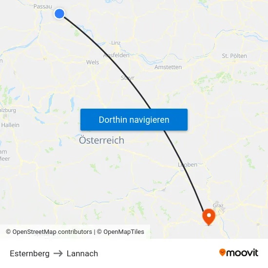 Esternberg to Lannach map