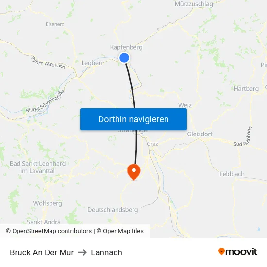 Bruck An Der Mur to Lannach map