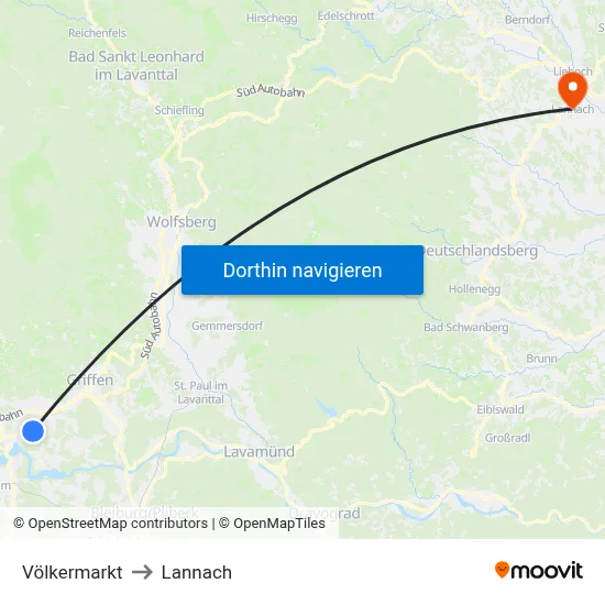 Völkermarkt to Lannach map
