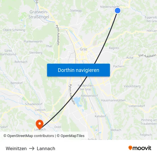 Weinitzen to Lannach map