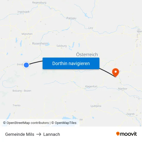 Gemeinde Mils to Lannach map