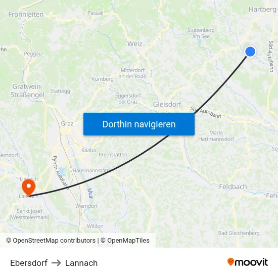 Ebersdorf to Lannach map