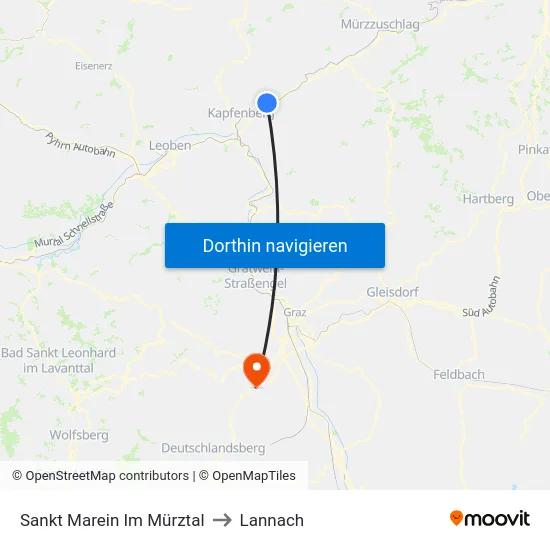 Sankt Marein Im Mürztal to Lannach map