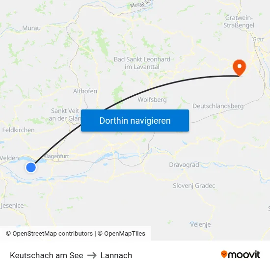 Keutschach am See to Lannach map