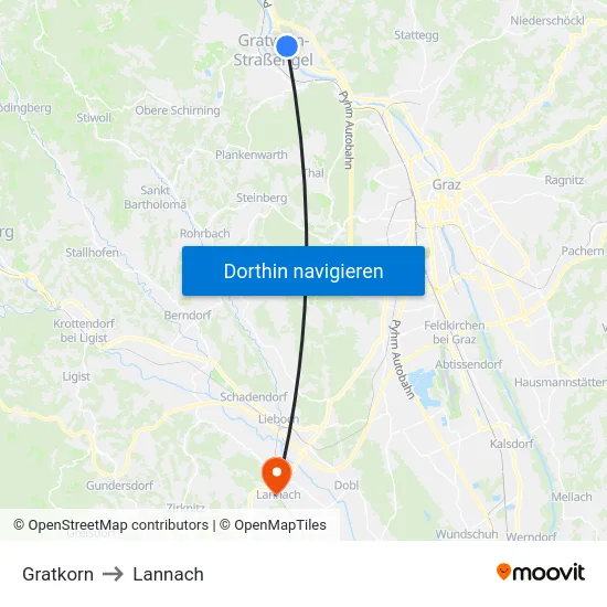 Gratkorn to Lannach map