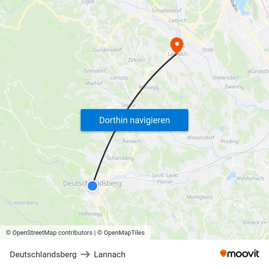 Deutschlandsberg to Lannach map
