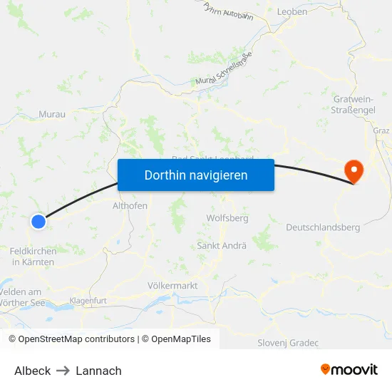 Albeck to Lannach map