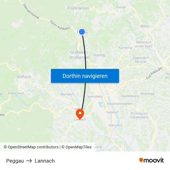 Peggau to Lannach map