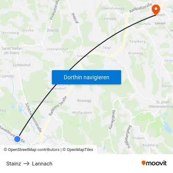 Stainz to Lannach map