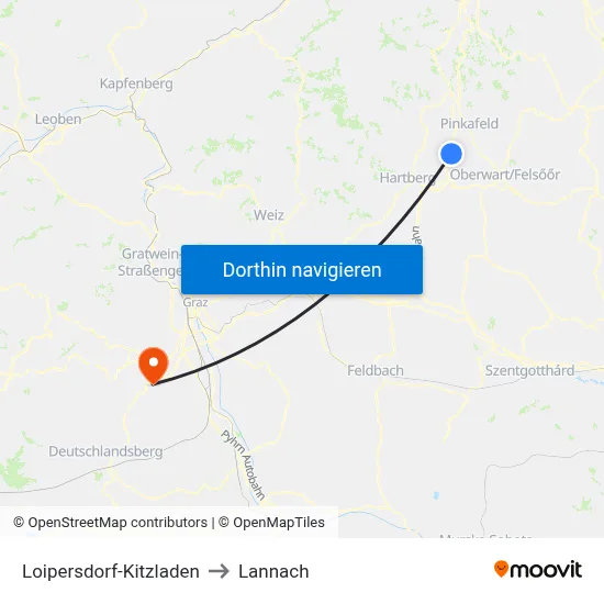 Loipersdorf-Kitzladen to Lannach map