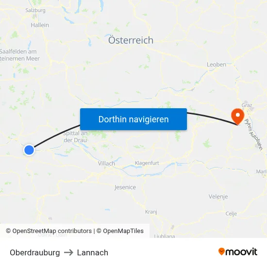 Oberdrauburg to Lannach map