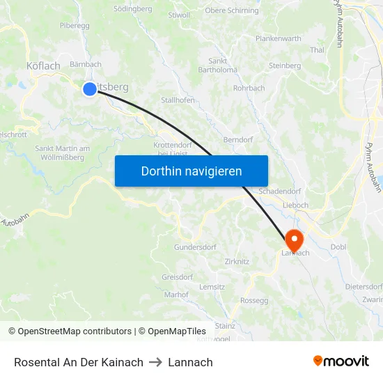 Rosental An Der Kainach to Lannach map