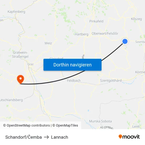 Schandorf/Čemba to Lannach map