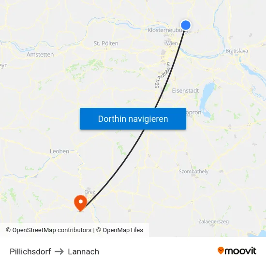 Pillichsdorf to Lannach map