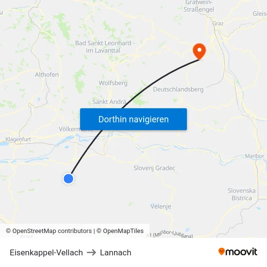 Eisenkappel-Vellach to Lannach map