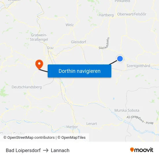 Bad Loipersdorf to Lannach map