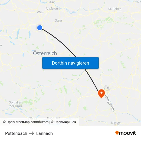 Pettenbach to Lannach map