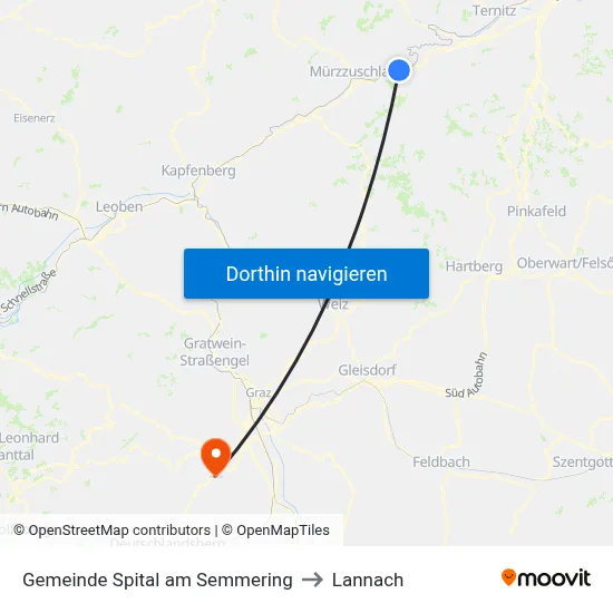 Gemeinde Spital am Semmering to Lannach map