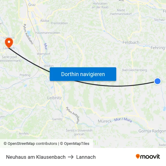 Neuhaus am Klausenbach to Lannach map
