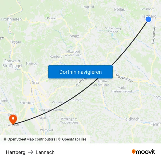 Hartberg to Lannach map