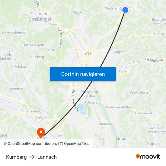 Kumberg to Lannach map
