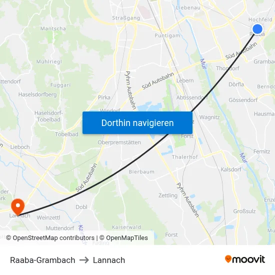 Raaba-Grambach to Lannach map
