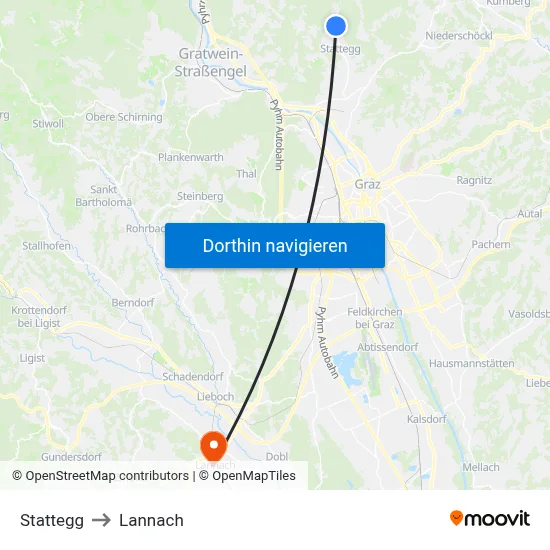 Stattegg to Lannach map