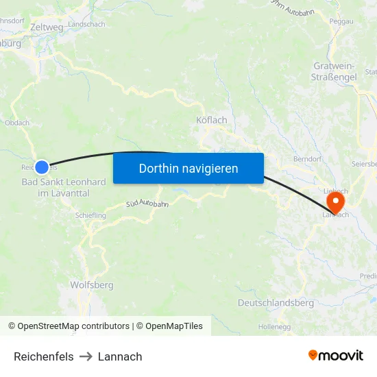 Reichenfels to Lannach map