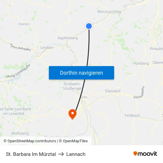 St. Barbara Im Mürztal to Lannach map
