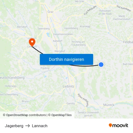 Jagerberg to Lannach map